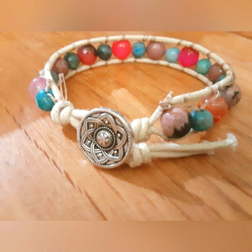 Handmade hemp and gemstone bead bracelet